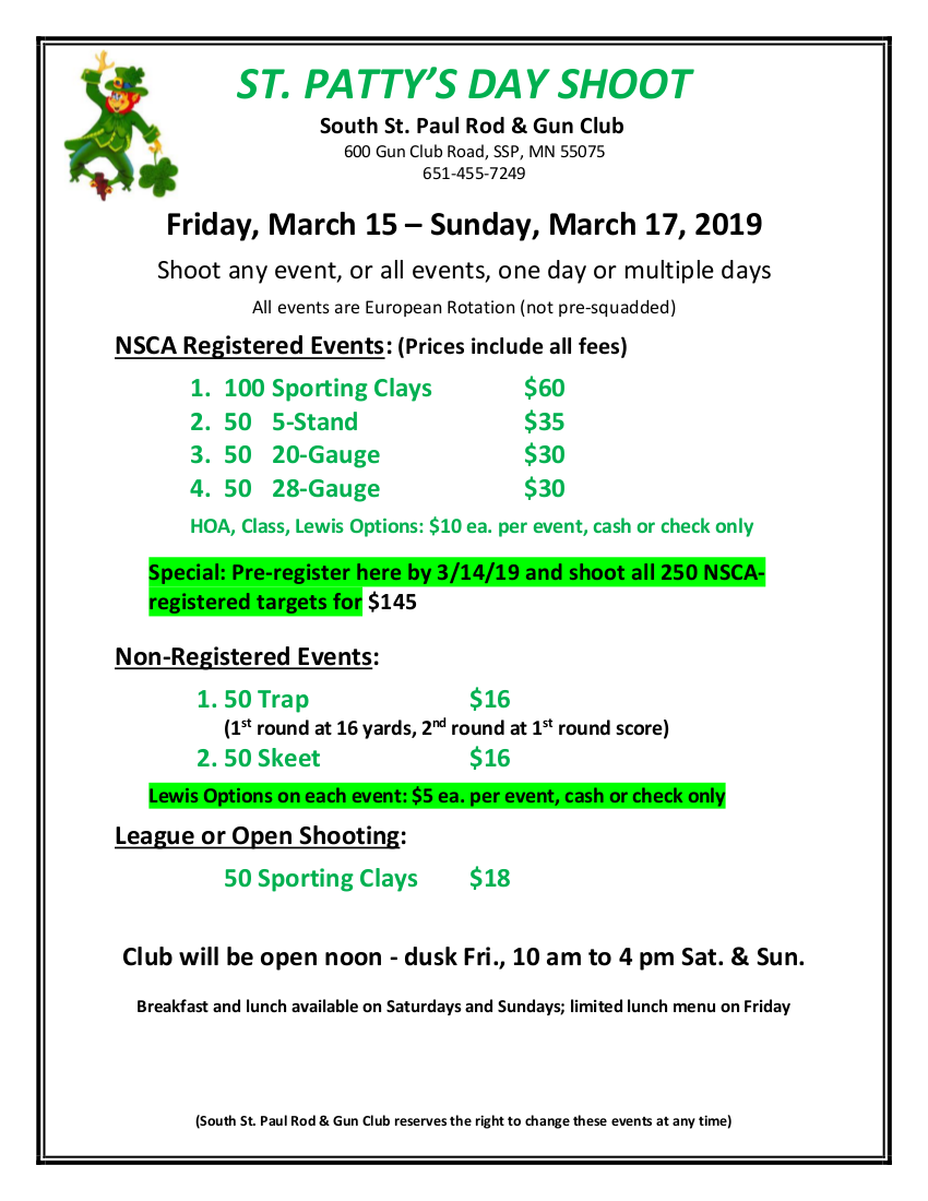 2019 St. Patty’s Day Shoot Flyer