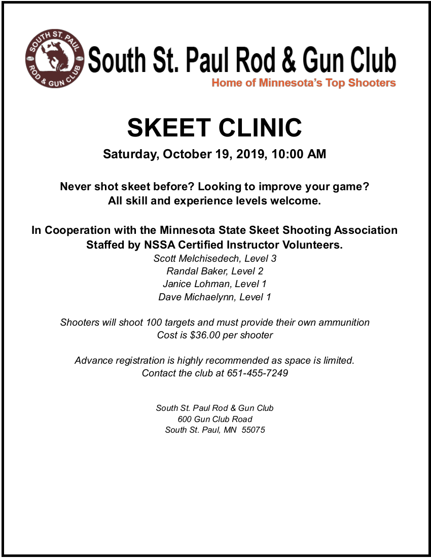 2019 Skeet Clinic Flyer