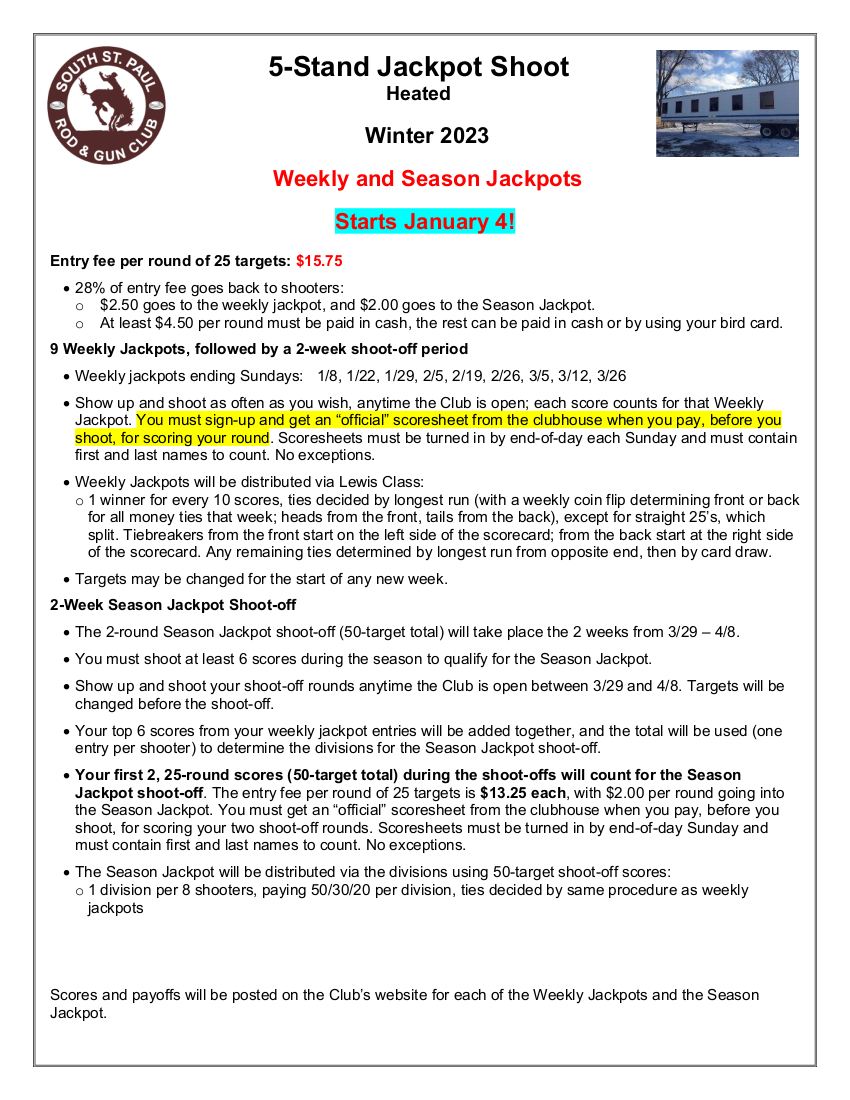 5-stand Jackpot Shoot Flyer – 2023 Winter
